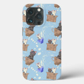 Katten in doos en melkdruppels op blauw Case-Mate iPhone case (Achterkant)