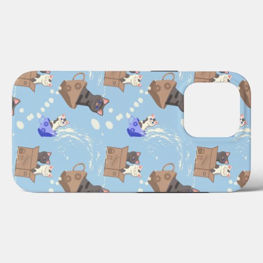 Katten in doos en melkdruppels op blauw Case-Mate iPhone case (Achterkant (horizontaal))