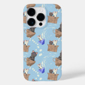 Katten in doos en melkdruppels op blauw Case-Mate iPhone case (Achterkant)