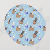 Katten in doos en melkdruppels op blauw feestdagenkaart (Voorkant / Achterkant)