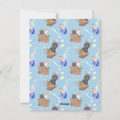 Katten in doos en melkdruppels op blauw feestdagenkaart (Achterkant)