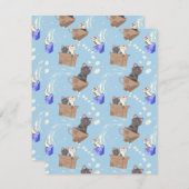 Katten in doos en melkdruppels op blauw feestdagenkaart (Voorkant / Achterkant)