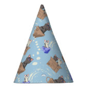 Katten in doos en melkdruppels op blauw feesthoedjes (Rechts)