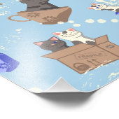 Katten in doos en melkdruppels op blauw foto afdruk (Hoek)