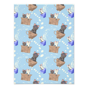 Katten in doos en melkdruppels op blauw foto afdruk