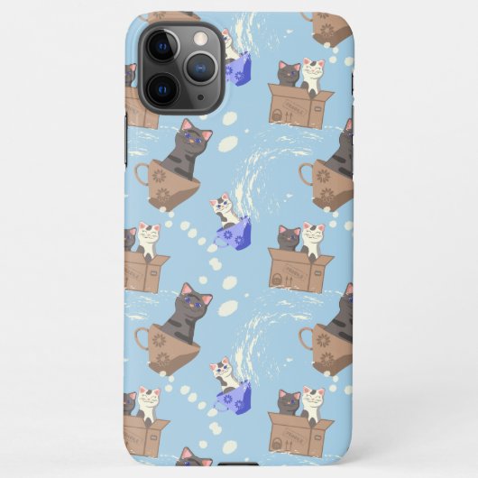 Katten in doos en melkdruppels op blauw iPhone hoesje (Achterkant)