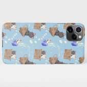Katten in doos en melkdruppels op blauw iPhone hoesje (Achterkant horizontaal)