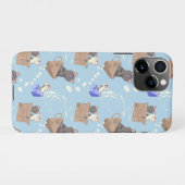 Katten in doos en melkdruppels op blauw iPhone hoesje (Achterkant horizontaal)