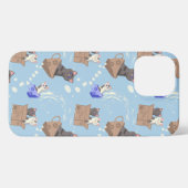 Katten in doos en melkdruppels op blauw iPhone hoesje (Achterkant horizontaal)