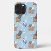 Katten in doos en melkdruppels op blauw iPhone hoesje (Achterkant)