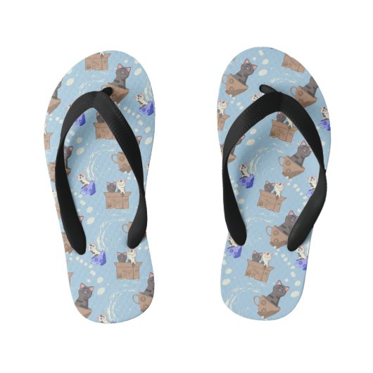 Katten in doos en melkdruppels op blauw kinder teenslippers (Voetbed)
