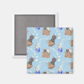 Katten in doos en melkdruppels op blauw magneet (Voorkant / Achterkant)