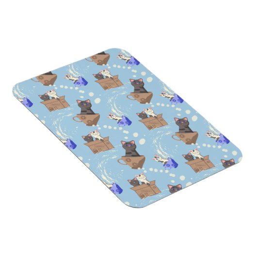 Katten in doos en melkdruppels op blauw magneet (Rechterzijde)