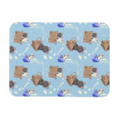 Katten in doos en melkdruppels op blauw magneet (Horizontaal)