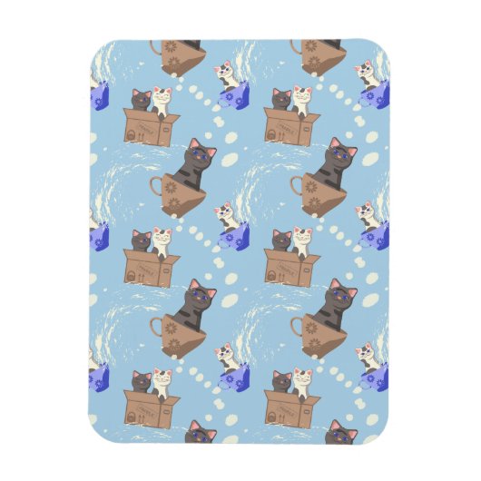 Katten in doos en melkdruppels op blauw magneet (Verticaal)