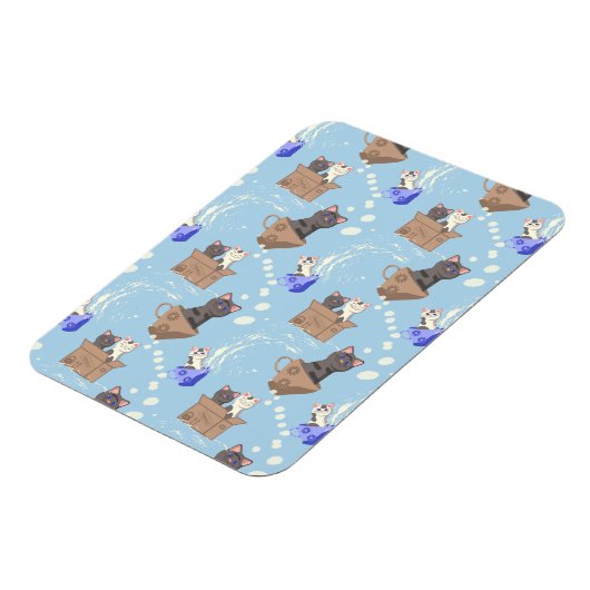 Katten in doos en melkdruppels op blauw magneet (Linkerzijde)