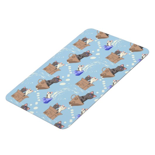 Katten in doos en melkdruppels op blauw magneet (Linkerzijde)