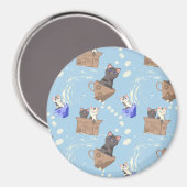 Katten in doos en melkdruppels op blauw magneet (Voorkant / Achterkant)