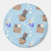 Katten in doos en melkdruppels op blauw magneet (Voorkant)