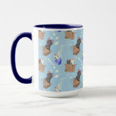 Katten in doos en melkdruppels op blauw mok (Links)