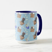 Katten in doos en melkdruppels op blauw mok (Voorkant rechts)