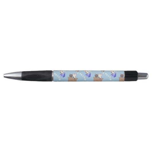 Katten in doos en melkdruppels op blauw pen (Voorkant)