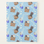 Katten in doos en melkdruppels op blauw planner (Achterkant)