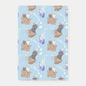 Katten in doos en melkdruppels op blauw post-it® notes (Voorkant)