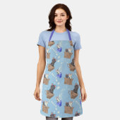 Katten in doos en melkdruppels op blauw schort (Gedragen)