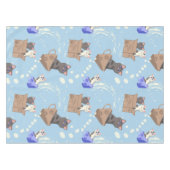Katten in doos en melkdruppels op blauw tafelkleed (Voorkant (Horizontaal))
