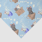 Katten in doos en melkdruppels op blauw tissuepapier (Detail)