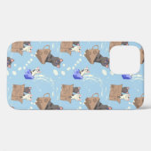 Katten in doos en melkdruppels op blauwe ondergron Case-Mate iPhone case (Achterkant (horizontaal))