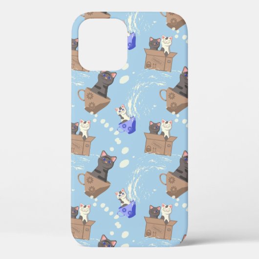 Katten in doos en melkdruppels op blauwe ondergron Case-Mate iPhone case (Achterkant)