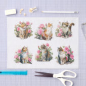  katten in een bed van roze rozen tissuepapier (Craft)