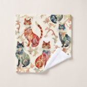 Katten in een Chinees Waterverf patroon Bad Handdoek (Wasdoekje)