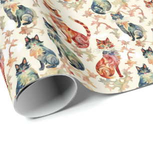 Katten in een Chinees Waterverf patroon Cadeaupapier
