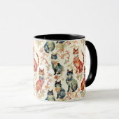 Katten in een Chinees Waterverf patroon Mok (Voorkant rechts)