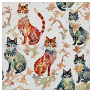 Katten in een Chinees Waterverf patroon Stof