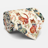 Katten in een Chinees Waterverf patroon Stropdas (Opgerold)