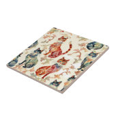 Katten in een Chinees Waterverf patroon Tegeltje (Zijkant)