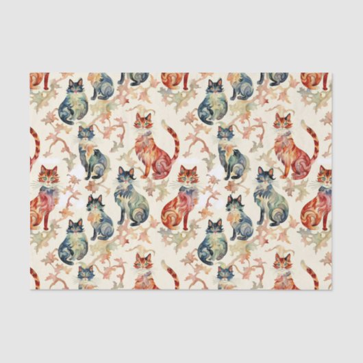 Katten in een Chinees Waterverf patroon Tissuepapier (Voorkant)