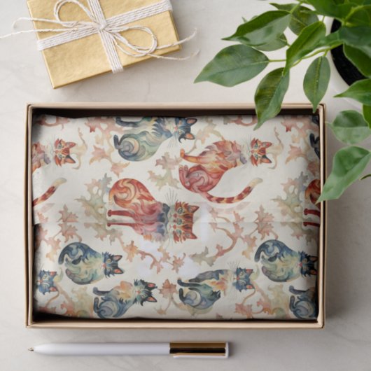 Katten in een Chinees Waterverf patroon Tissuepapier (Geschenk)