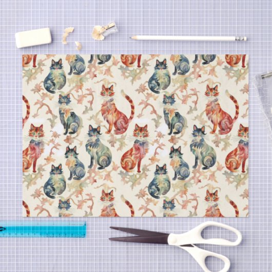 Katten in een Chinees Waterverf patroon Tissuepapier (Craft)