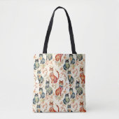Katten in een Chinees Waterverf patroon Tote Bag (Voorkant)