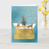 Katten in een Gold Snow Wereldbol-kerstkaart Kaart (Gele Bloem)