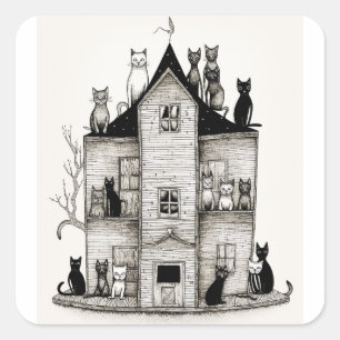 Katten in een huis vierkante sticker