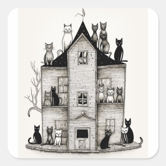 Katten in een huis vierkante sticker (Voorkant)
