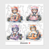 Katten in een kart sticker (Vel)