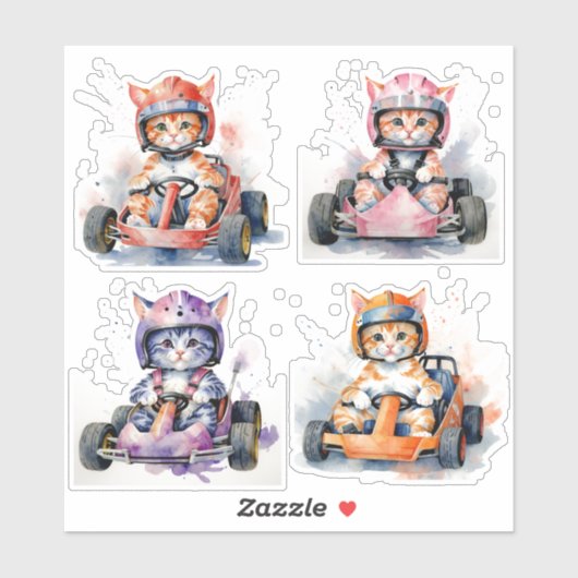 Katten in een kart sticker (Vel)