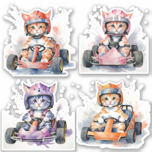 Katten in een kart sticker (Voorkant)